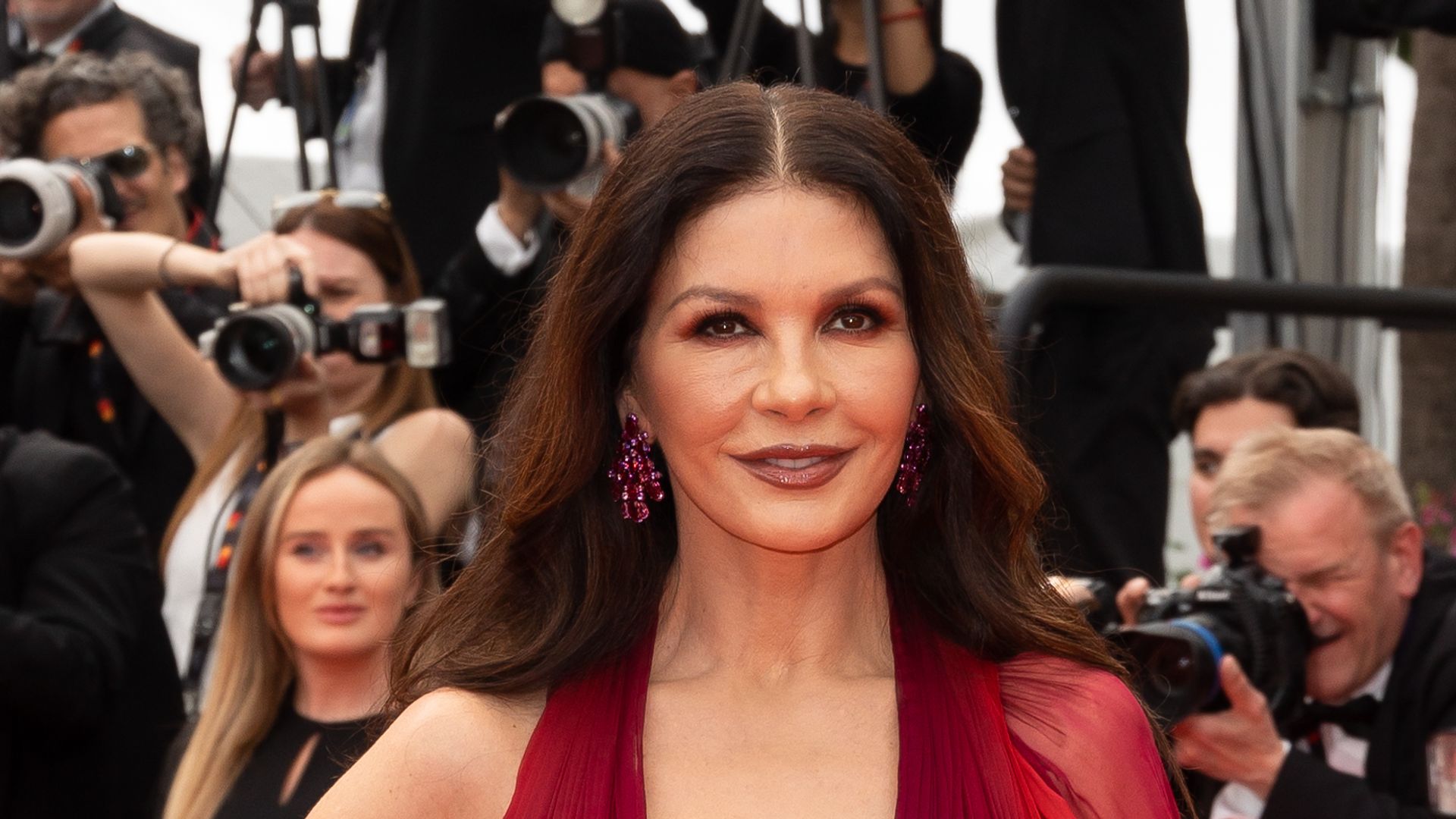 Catherine Zeta-Jones attends the "Jeanne du Barry" Screening & opening ceremony red carpet at the 76th annual Cannes film festival at Palais des Festivals on May 16, 2023 in Cannes, France.