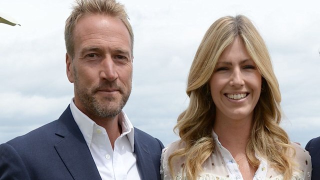 Ben Fogle in a blue suit and wife Marina in a white dress