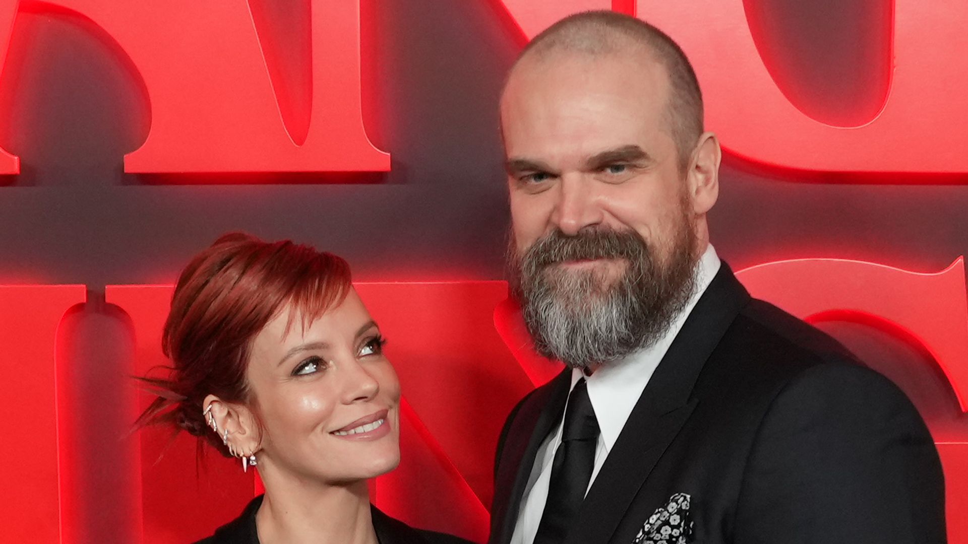 David Harbour and Lily Allen attend the opening night gala of Stranger Things: The First Shadow