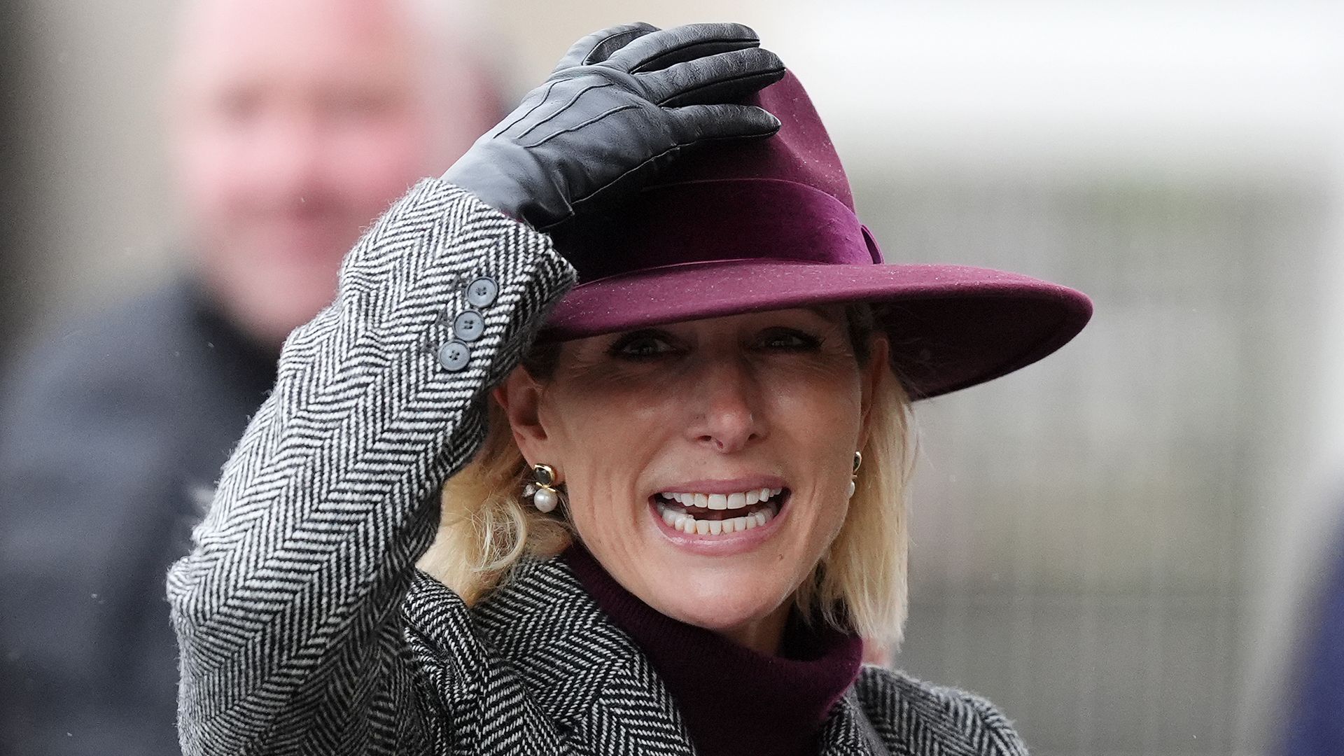 Zara Tindall in rainy conditions as she arrives for Countryside Day at Cheltenham Racecourse. Forecasters have issued an amber warning for rain as Storm Claudia,