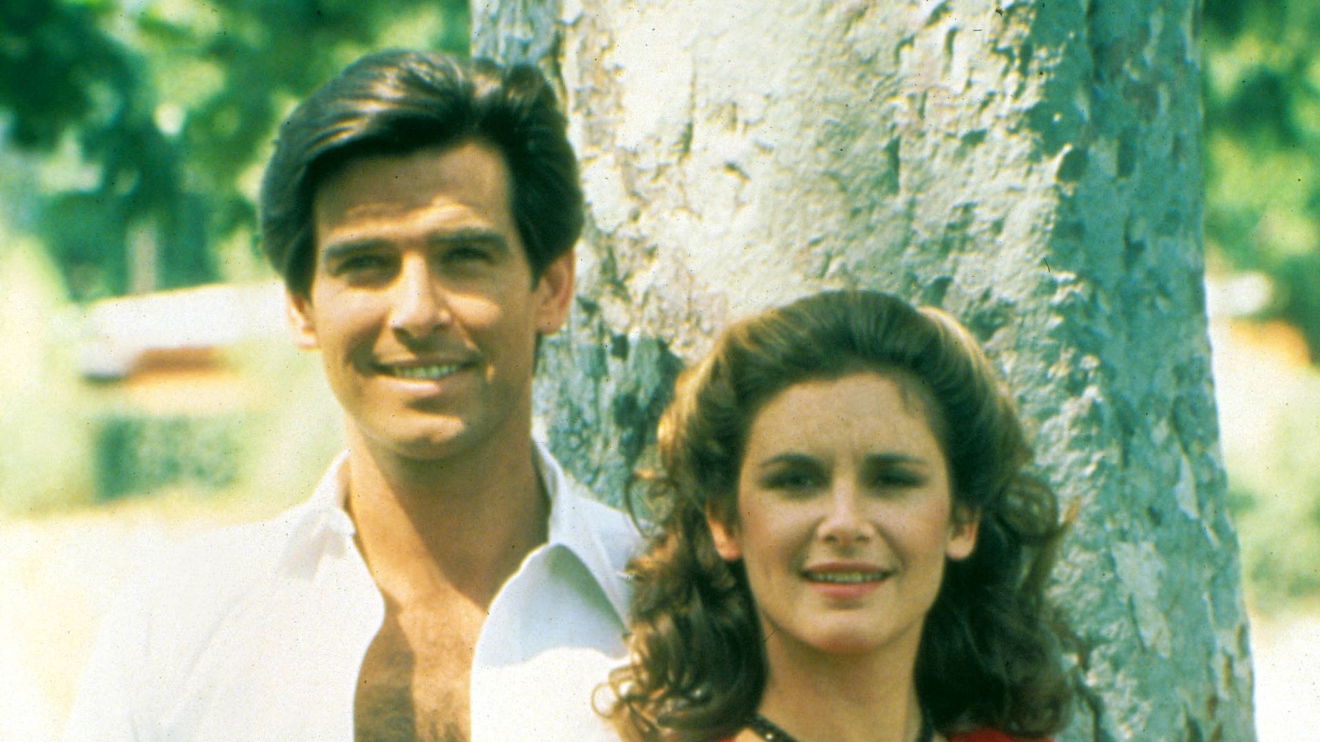 Pierce Brosnan and Stephanie Zimbalist in a still image from Remington Steele