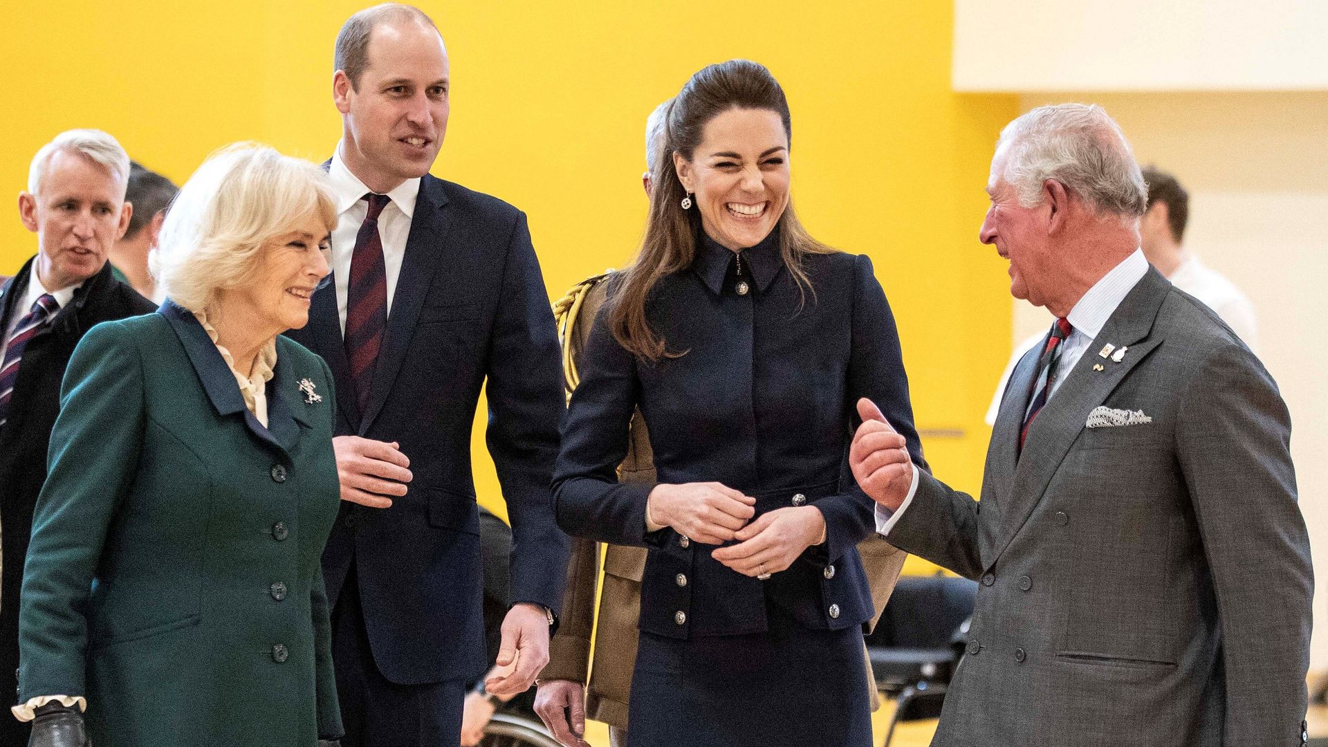 William, Kate, Charles and Camilla in Loughborough