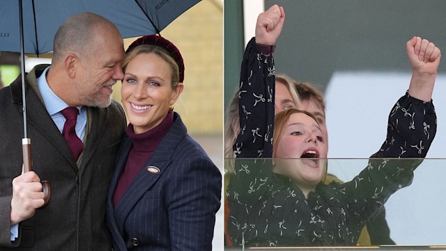 split image showing family at races