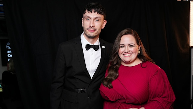 Richard Gadd and Jessica Gunning pose backstage during the 2024 BAFTA Television Awards with P&O Cruises at The Royal Festival Hall