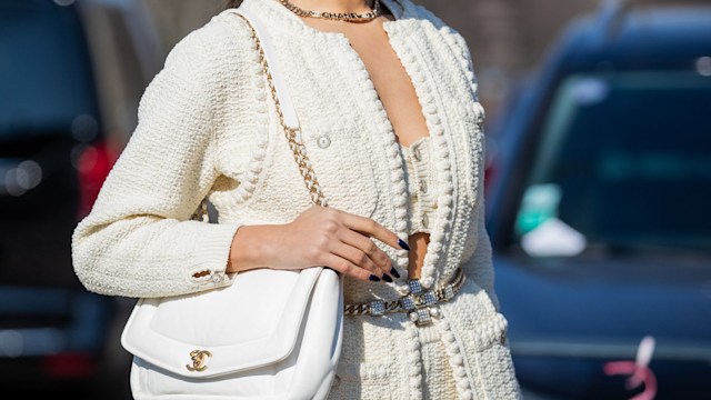 Anna Rosa Vitiello wearing a full Chanel look during Paris Fashion Week 