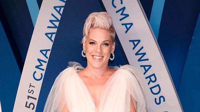 P!nk attends the 51st annual CMA Awards at the Bridgestone Arena on November 8, 2017 in Nashville, Tennessee