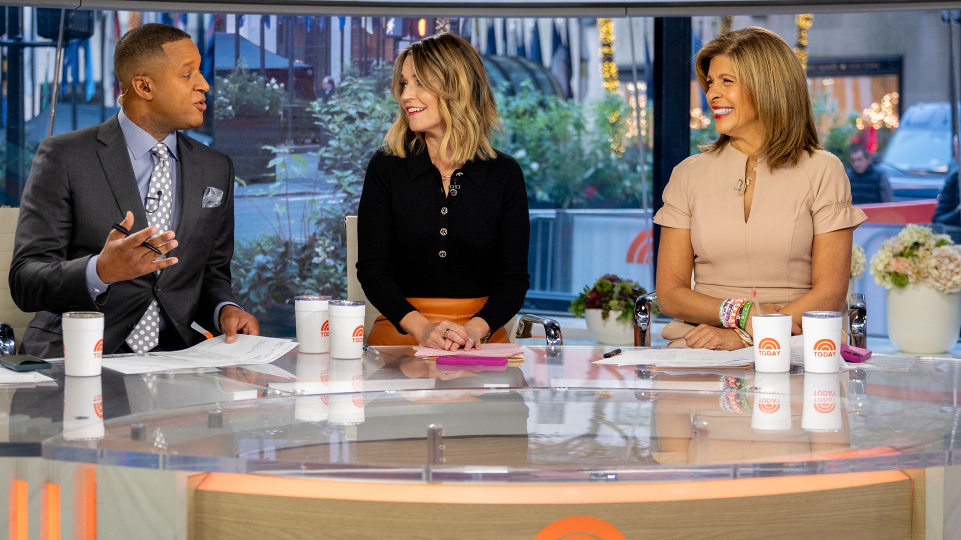 Hoda Kotb and Savannah Guthrie with Craig Melvin in the Today Show studios 