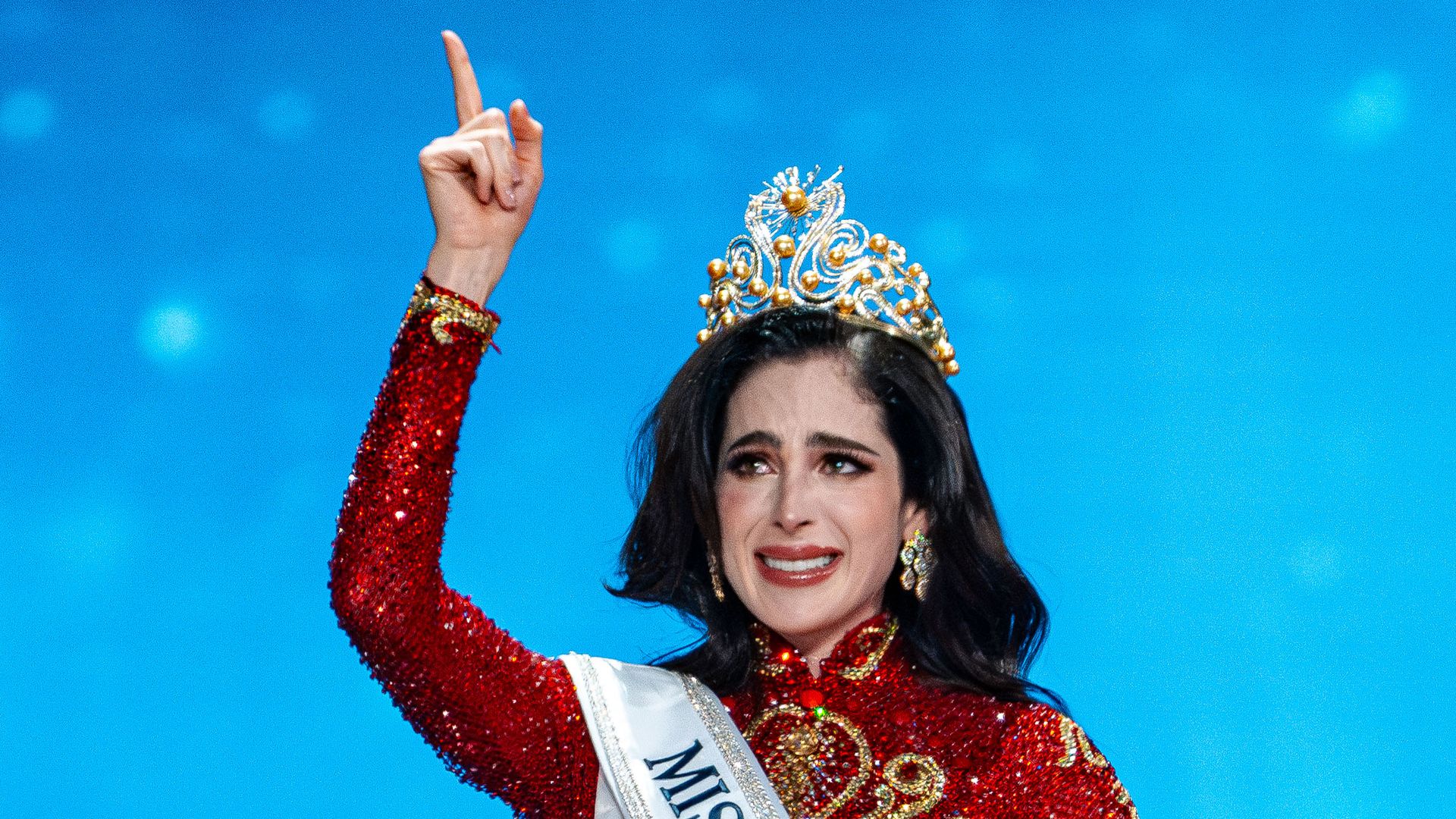 Fatima Bosch Fernández of Mexico (Center) is celebrated after winning the title of Miss Universe 2025 (74th edition) at the final competition held at IMPACT Challenger Hall 2 in Nonthaburi, Thailand