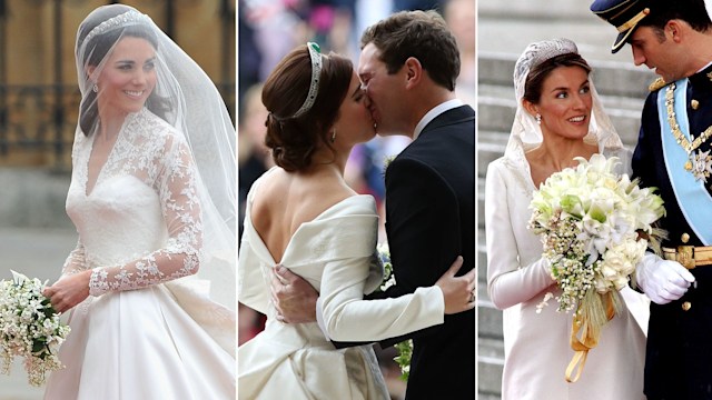 Princess Kate, Princess Eugenie and Queen Letizia's wedding dresses