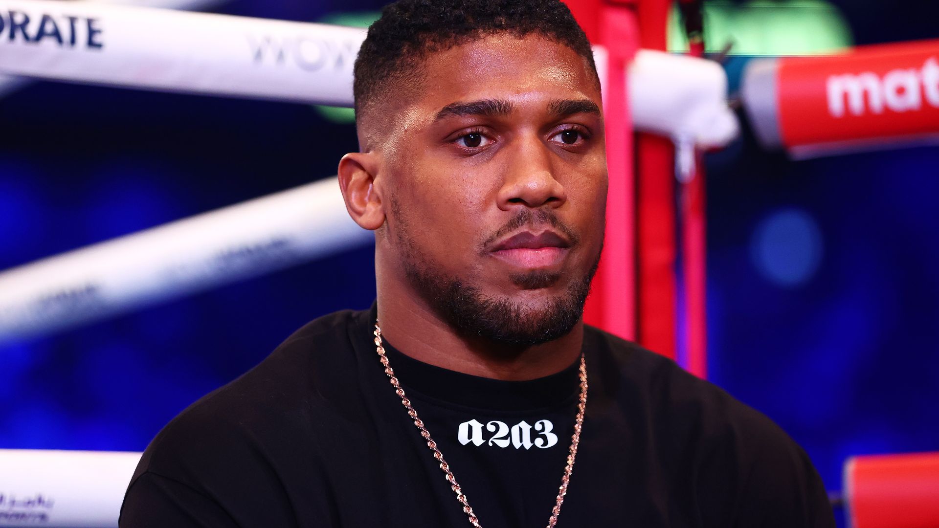 Anthony Joshua is interviewed ringside at Etihad Arena 