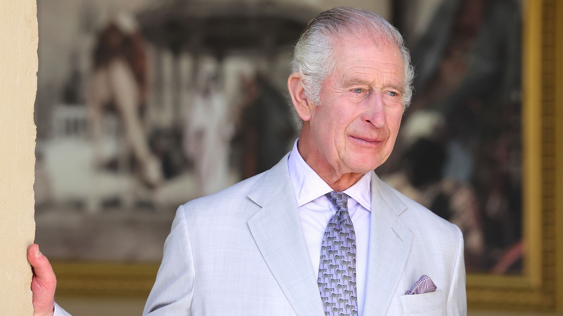King Charles III looks on during a Commonwealth and Nature reception