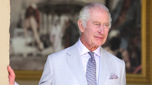 King Charles III looks on during a Commonwealth and Nature reception