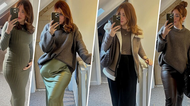 Split screen photo of influencer in outfits
