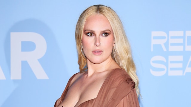 Rumer Willis posing in a brown dress
