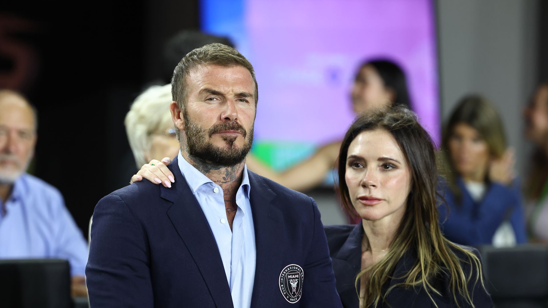 David Beckham with his wife Victoria before the playoff match between Nashville SC and Inter Miami CF on Friday, October 24, 2025