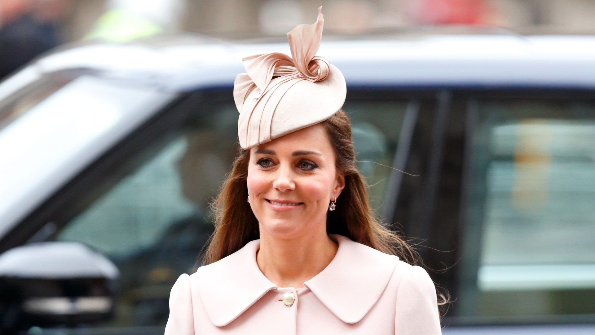 Catherine in pale pink coat dress pregnant