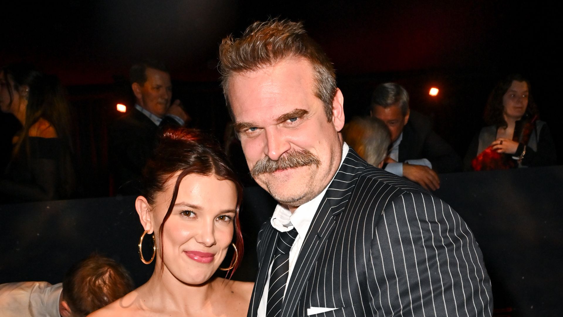 Millie Bobby Brown and David Harbour at the "Stranger Things" Season 5 World Premiere After Party held at the TCL Chinese Theatre on November 06, 2025 in Los Angeles, California.
