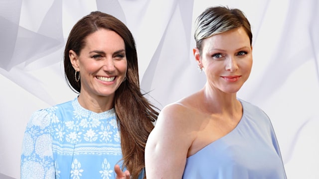 Princesses Kate and Charlene in light blue dresses