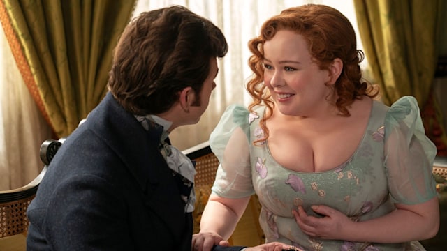 Bridgerton. (L to R) Luke Newton as Colin Bridgerton, Nicola Coughlan as Penelope Featherington in episode 306 of Bridgerton. Cr. Liam Daniel/Netflix Â© 2024