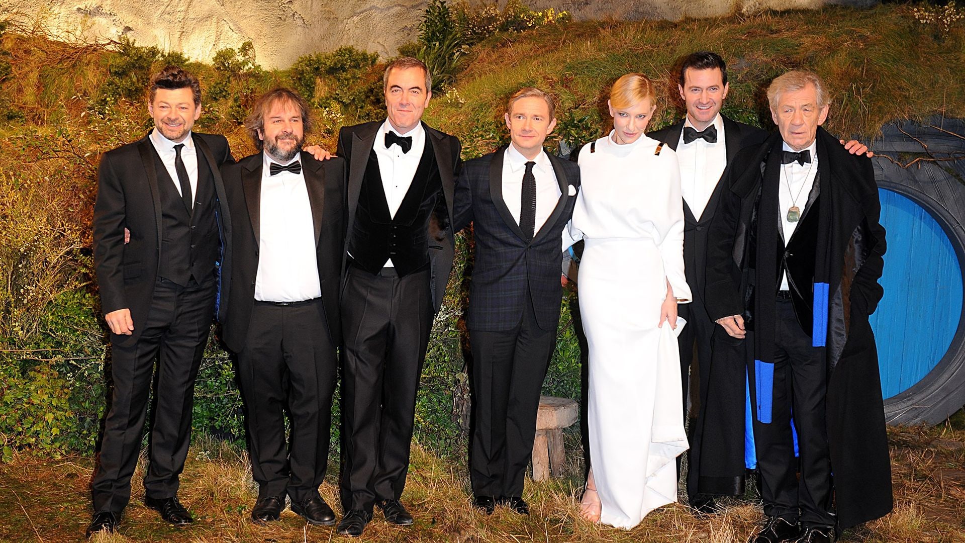 Richard Armitage, Cate Blanchett, Sir Ian McKellen, Martin Freeman, James Nesbitt, Andy Serkis and Peter Jackson at the 2012 premiere of The Hobbit