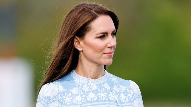 Kate Middleton wearing blue dress at polo