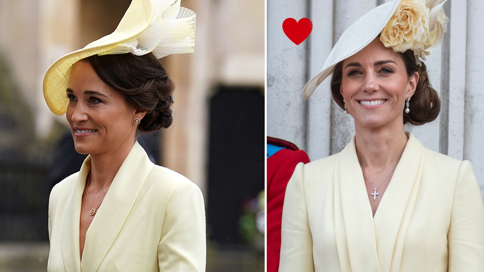 split image kate and pippa middleton in yellow