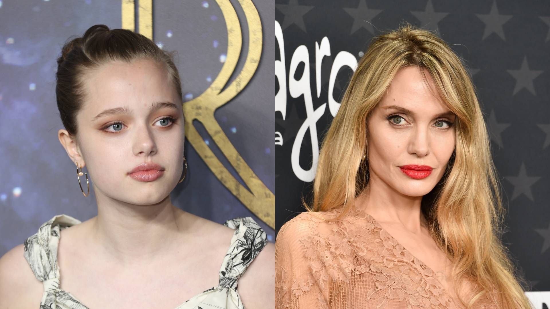 Angelina Jolie and Shiloh split photo looking serious