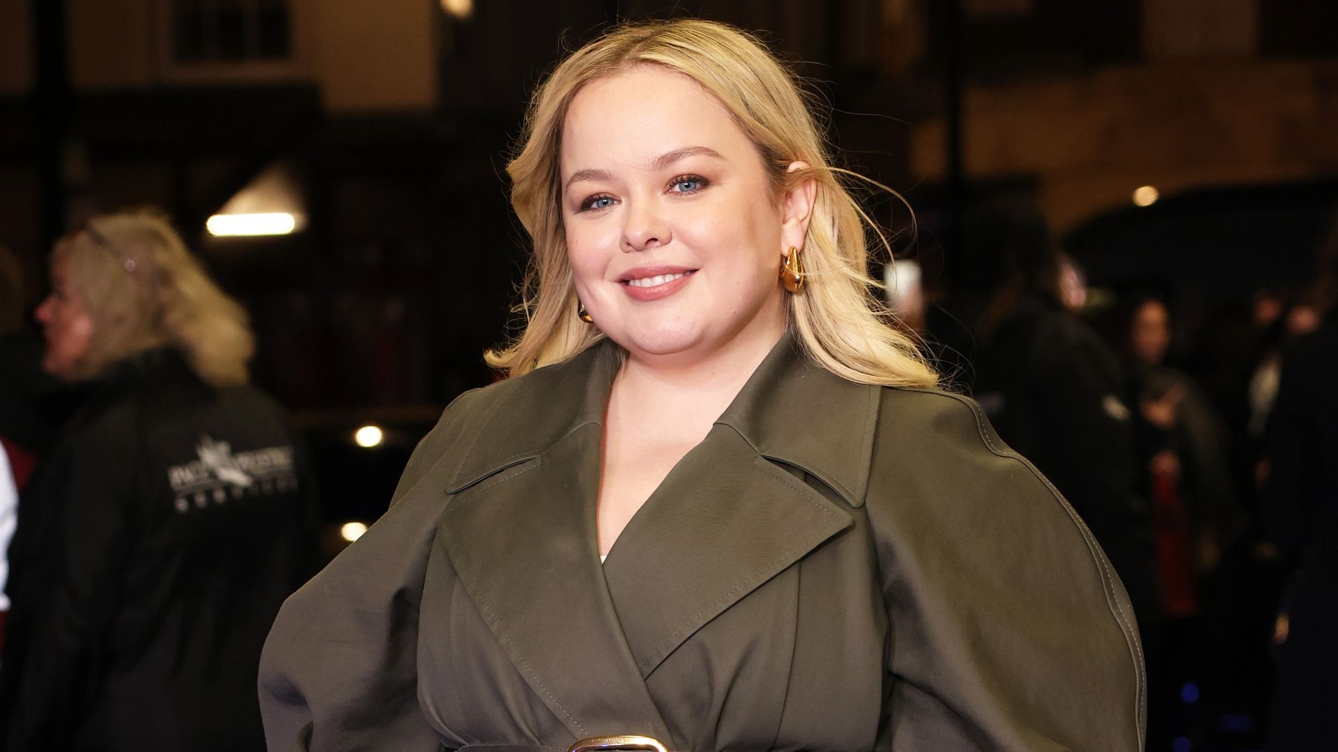 Nicola Coughlan in trench coat