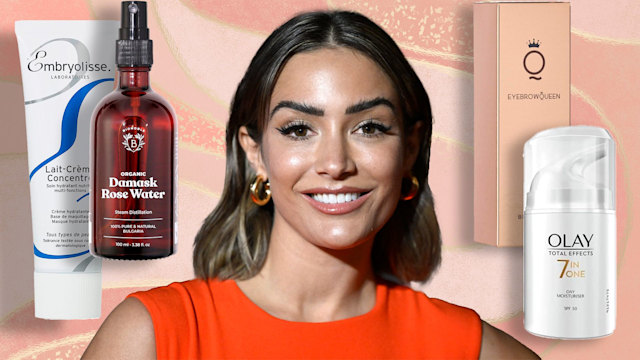 Frankie Bridge surrounded by her favourite beauty products