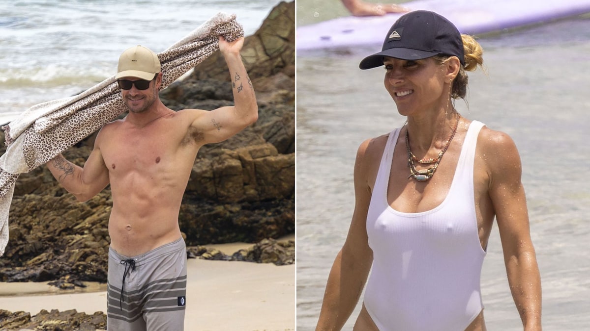 Exclusive: Elsa Pataky wows in skimpy drenched swimsuit alongside shirtless husband Chris Hemsworth during sun-soaked trip to the beach