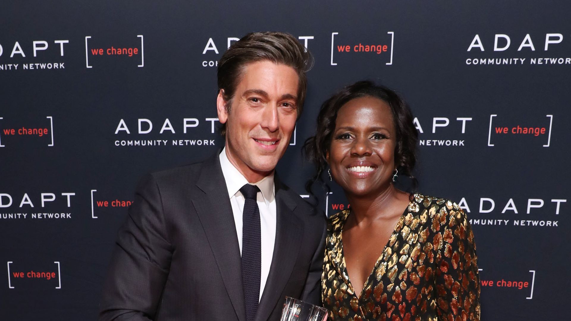 2019 ADAPT Leadership Award honoree David Muir and Deborah Roberts pose during the 2019 2nd Annual ADAPT Leadership Awards at Cipriani 42nd Street on March 14, 2019 in New York City.