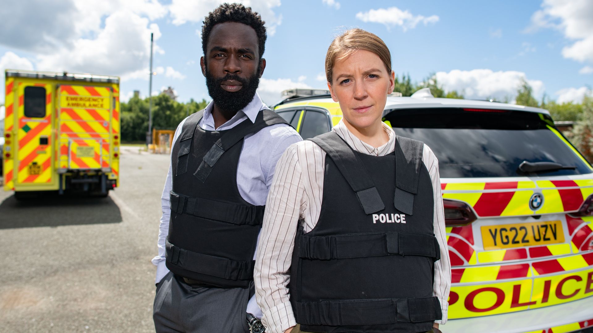 Jimmy Akingbola as DC Steve Bradshaw Gemma Whelan as DS Sarah Collins in The Tower 