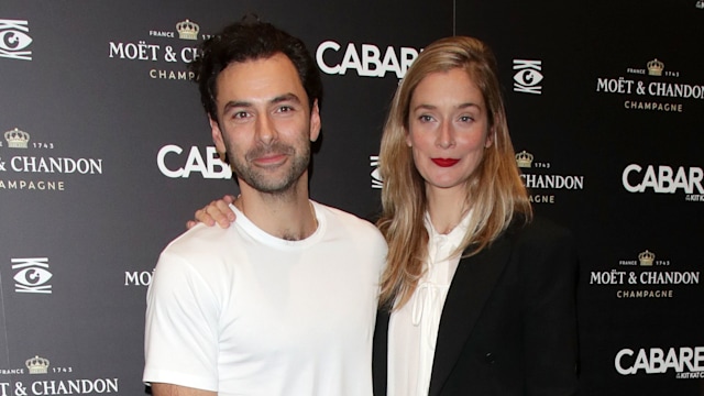 Aidan Turner and Caitlin Fitzgerald seen attending the Gala Night performance of "Cabaret At The Kit Kat Club" on October 27, 2022 in London, England