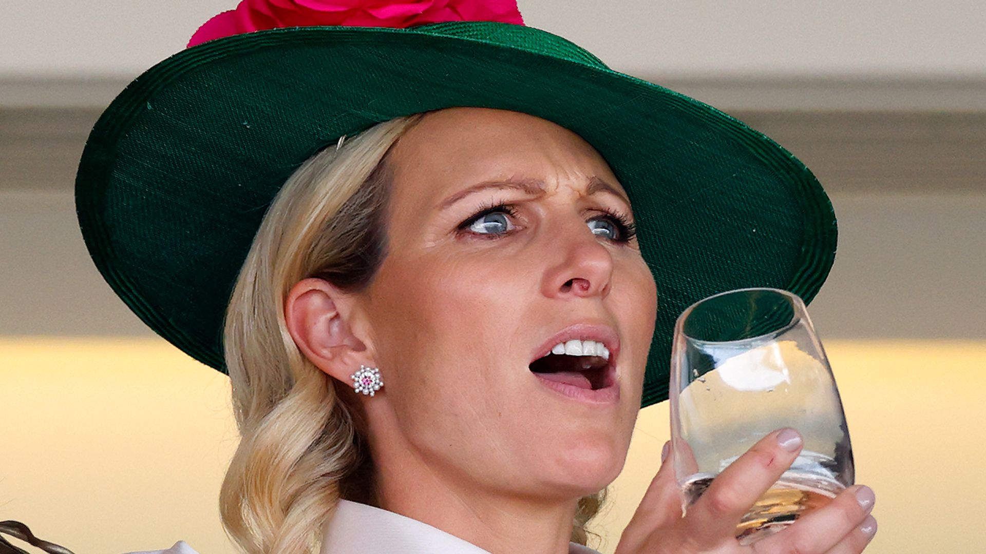 Zara Tindall with drink in hand at royal ascot
