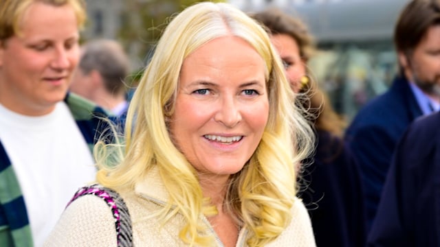 Crown Princess Mette-Marit attending a trip on a boat from Alesund to Geiranger for the wedding of the Norwegian Princess and the American at Hotel Union in Geiranger, Norway.