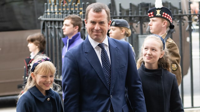 Peter Phillips arriving at Westminster Abbey with Savannah and Isla