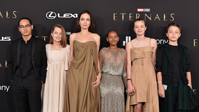 angelina jolie at premiere with five children