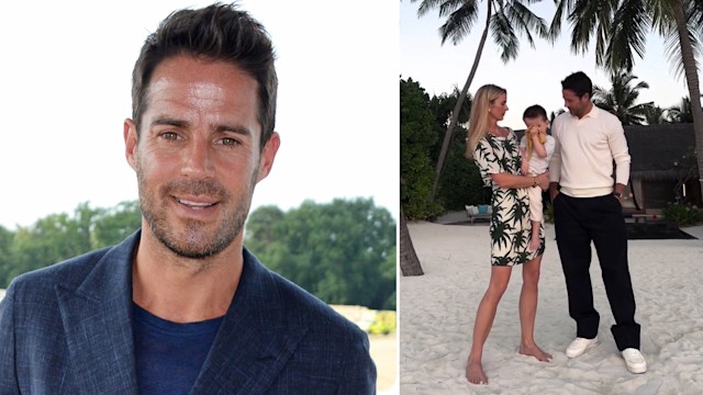 Jamie Redknapp and his wife Frida with their son Raphael on the beach