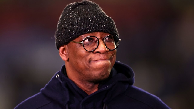  TV personality Ian Wright looks on prior to the Emirates FA Cup Third Round match between Wigan Athletic and Manchester United at DW Stadium on January 08, 2024 in Wigan, England. (Photo by Naomi Baker/Getty Images)