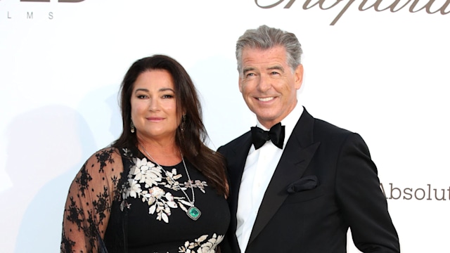 Keely Shaye Smith and Pierce Brosnan arrive at the amfAR Gala Cannes