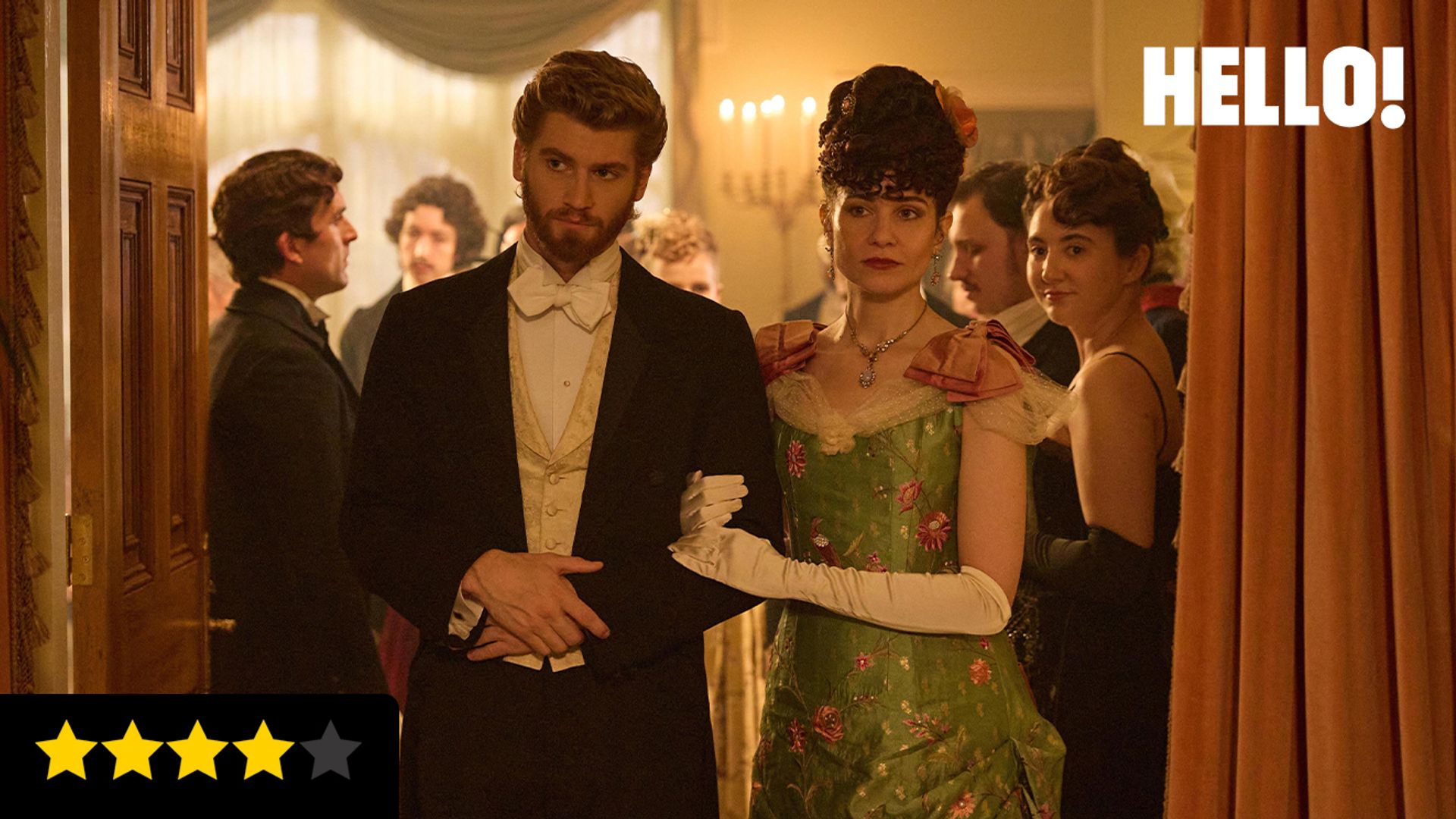 man and woman linking arms in busy ballroom