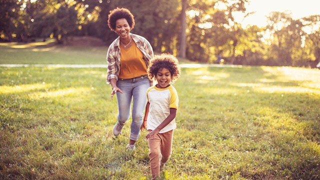 mum and son running