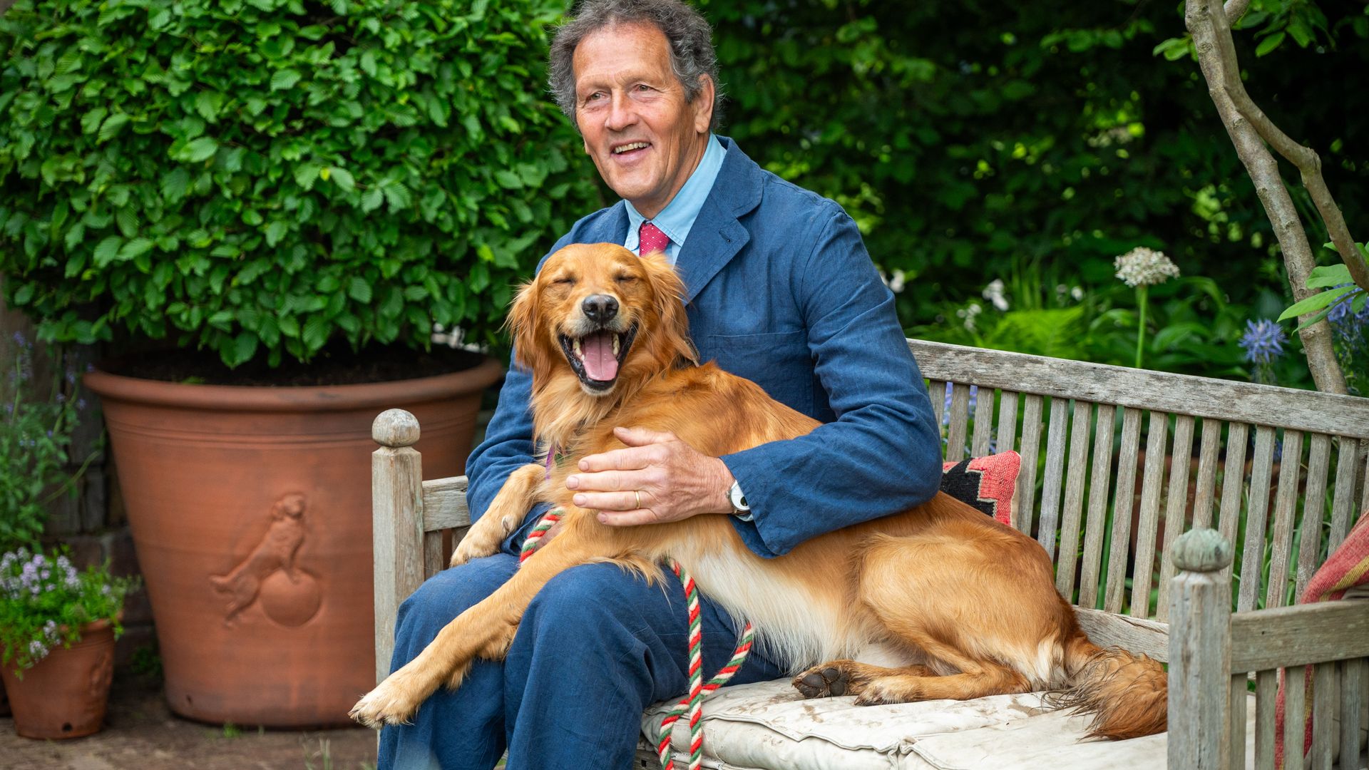 Monty Don has an informal moment with his Golden Retriever Ned