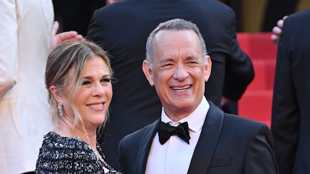 Rita Wilson and Tom Hanks attend the "Asteroid City" red carpet during the 76th annual Cannes film festival at Palais des Festivals on May 23, 2023 in Cannes, France