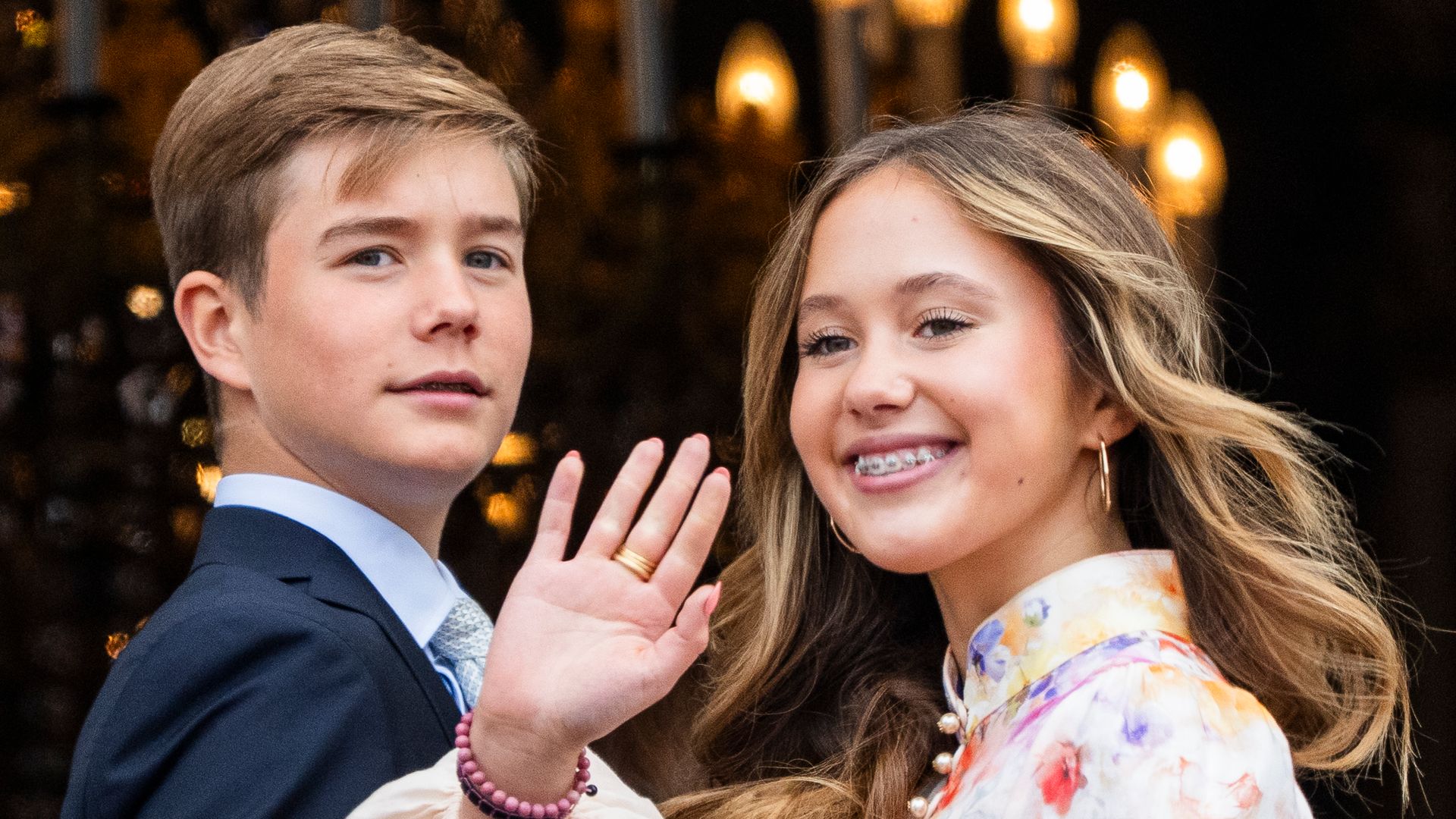 Prince Vincent and Princess Josephine wave from palace balcony