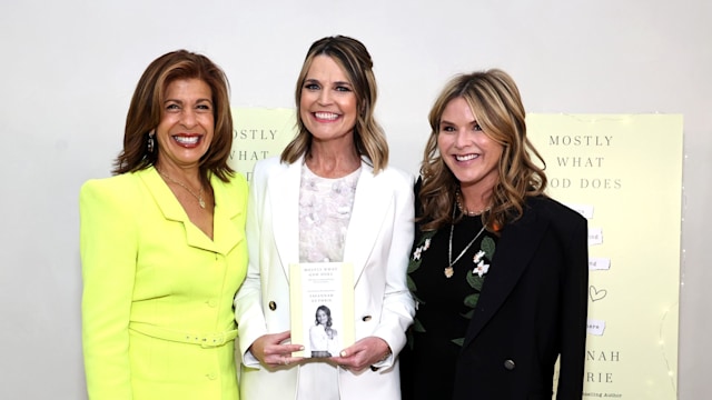 Jenna Bush-Hager, Savannah Guthrie and Hoda Kotb attend the "Mostly What God Does" book presentation on February 21, 2024 in New York City.