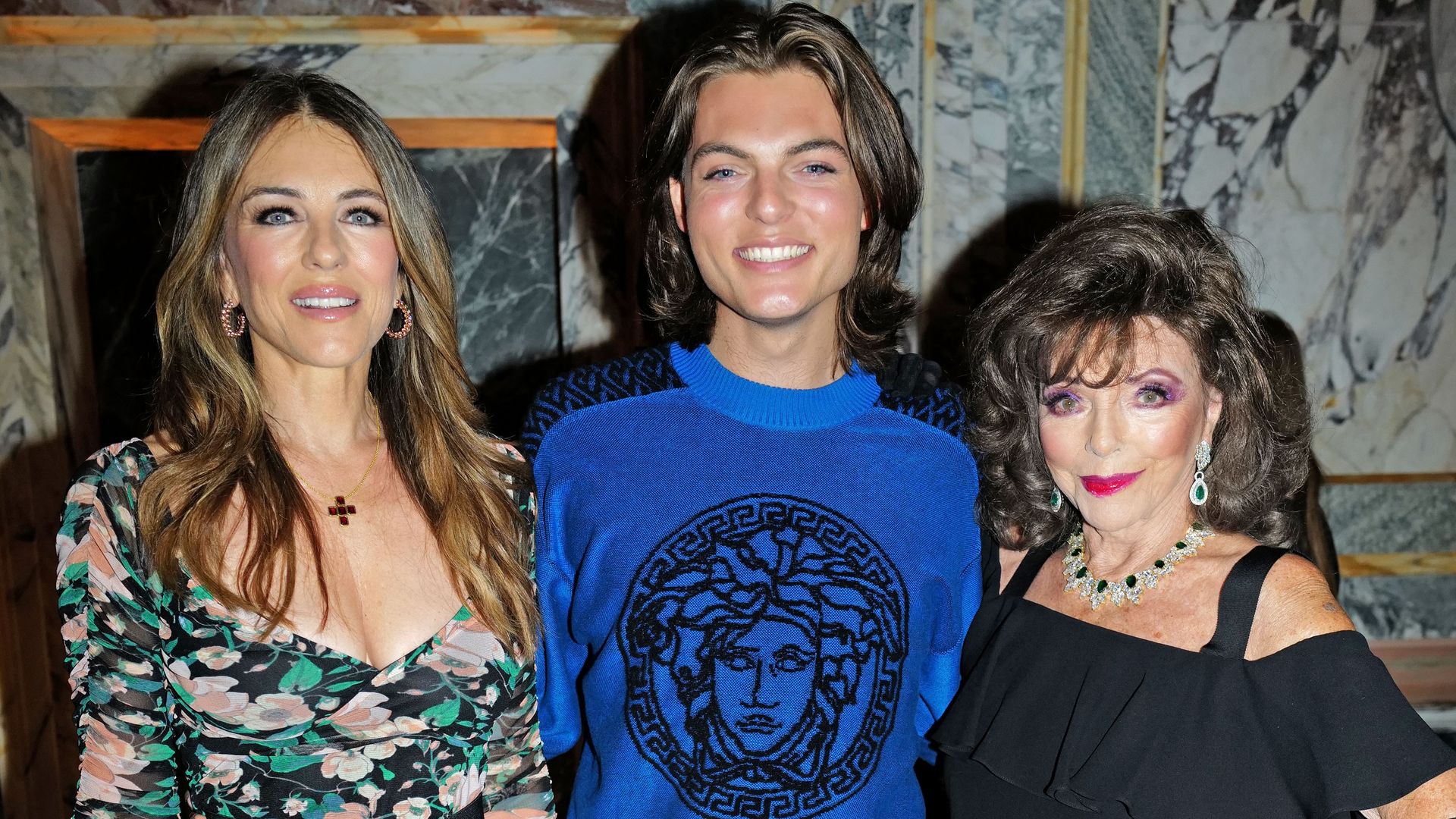 Elizabeth with her son Damian and Joan Collins 