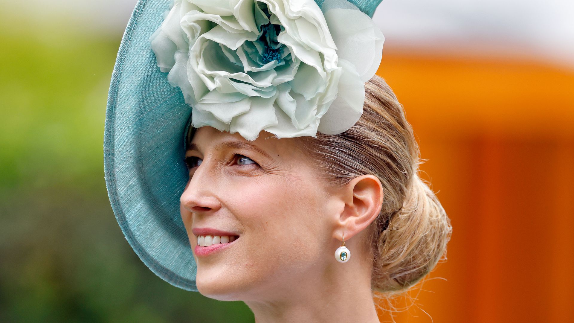 Lady Gabriella Kingston wearing a blue hat at Ascot 