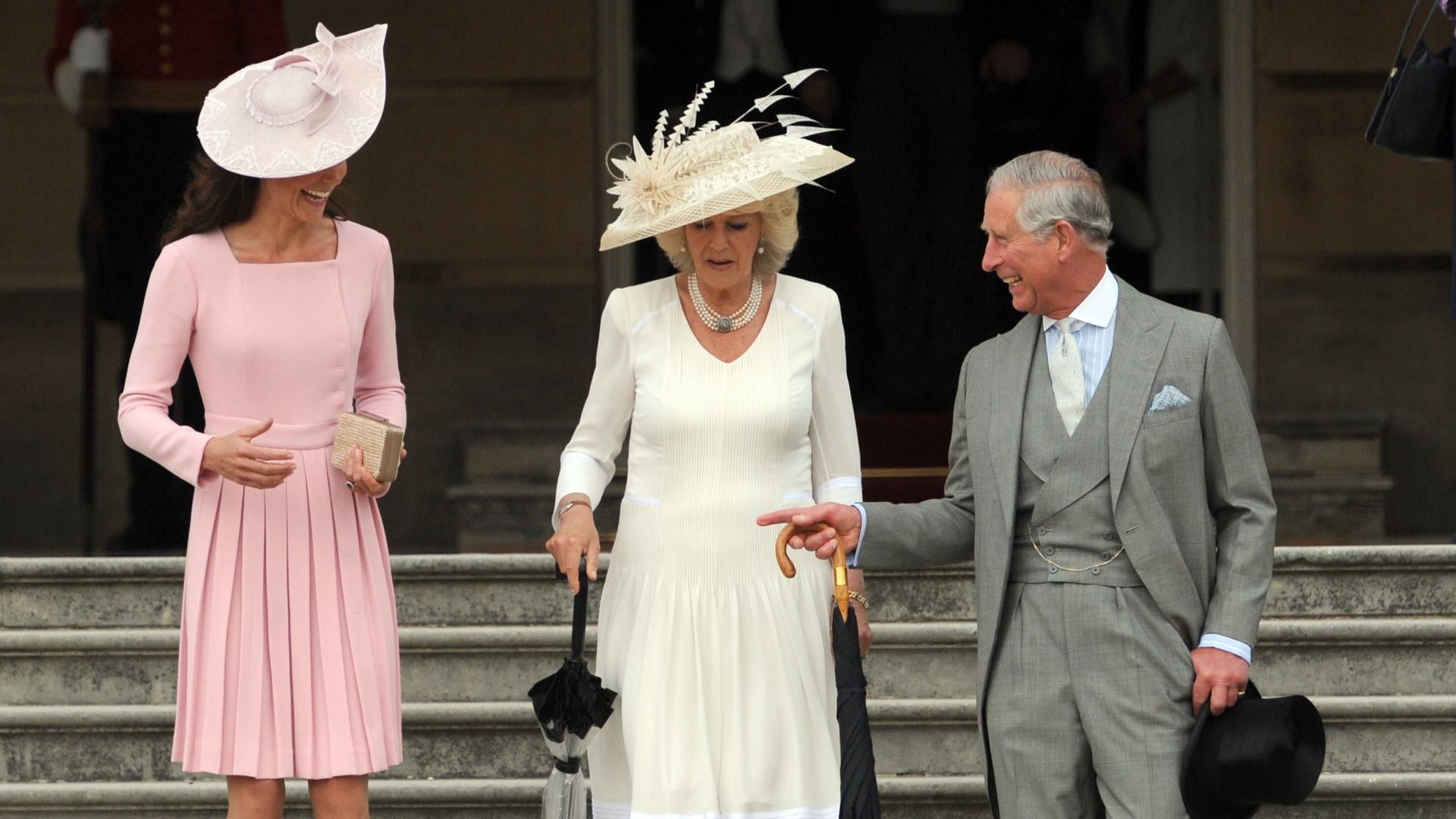 Kate Middleton giggles with Charles and Camilla at Buckingham Palace garden party