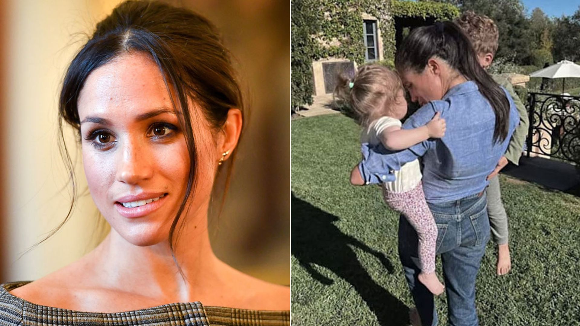 A split image of Meghan Markle and her children